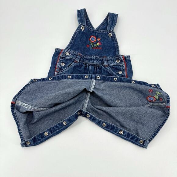 Oshkosh B’Gosh Y2K Baby Size 12 Mos. Embroider Flower Country Denim Bib Overalls - Picture 9 of 11